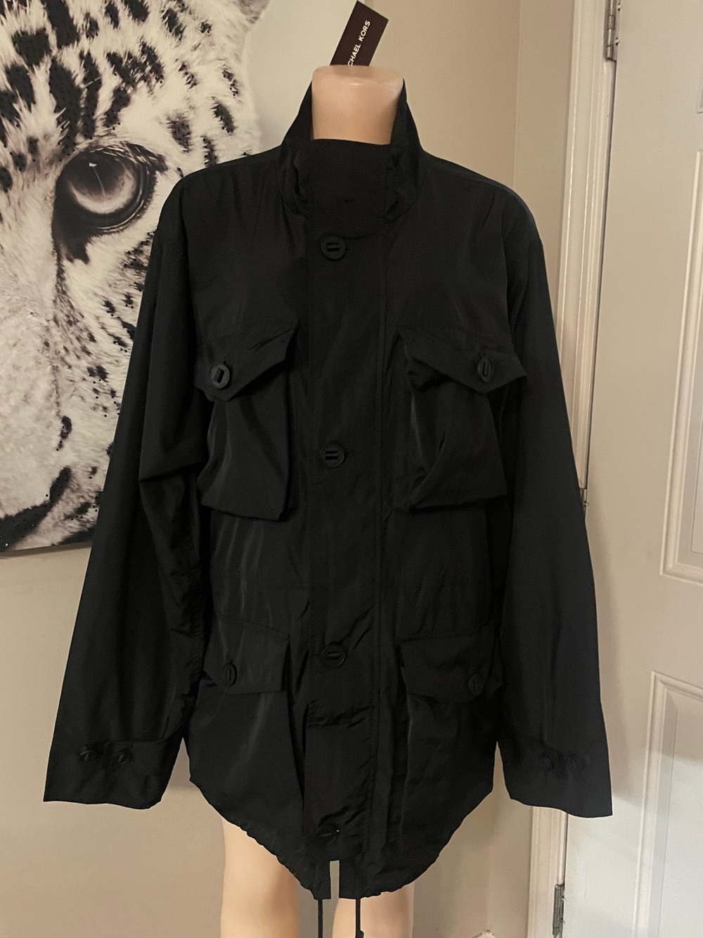 New Michael Kors Black Men's multi pocket Utility Field Jacket military size XL